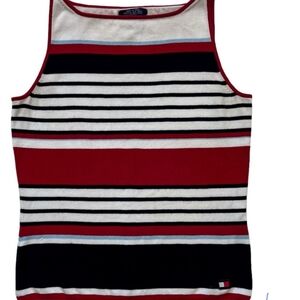 Vintage Hilfiger Red, Teal, Black & White Stripe Sweater Tank